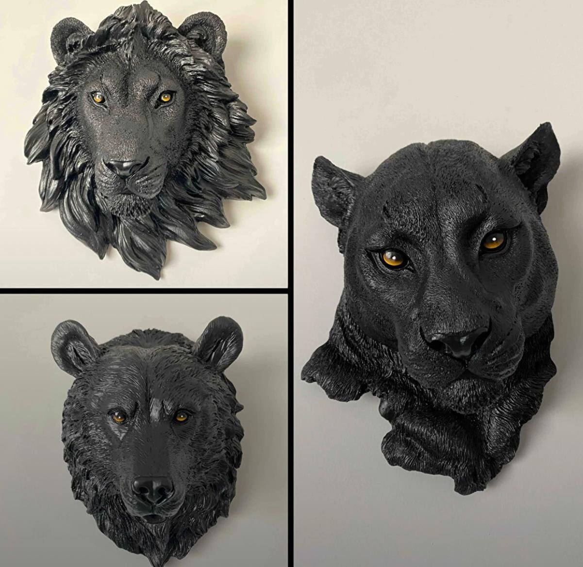 Lion Head Wall Sculpture Lion Head Wall Ornament Black Etsy