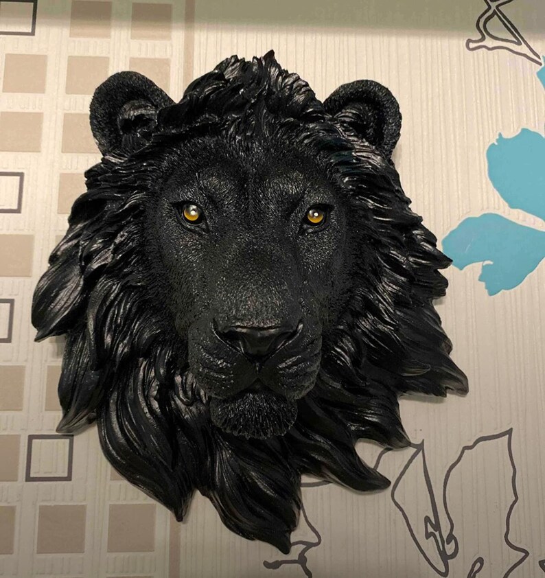 Lion Head Wall Sculpture Lion Head Wall Ornament Black Etsy