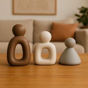 Minimalist Family Sculpture Set – Handmade Stone Powder Figurines – Father, Mother & Child – Mother’s Day Gift – 3 Piece Modern Decor, Gift
