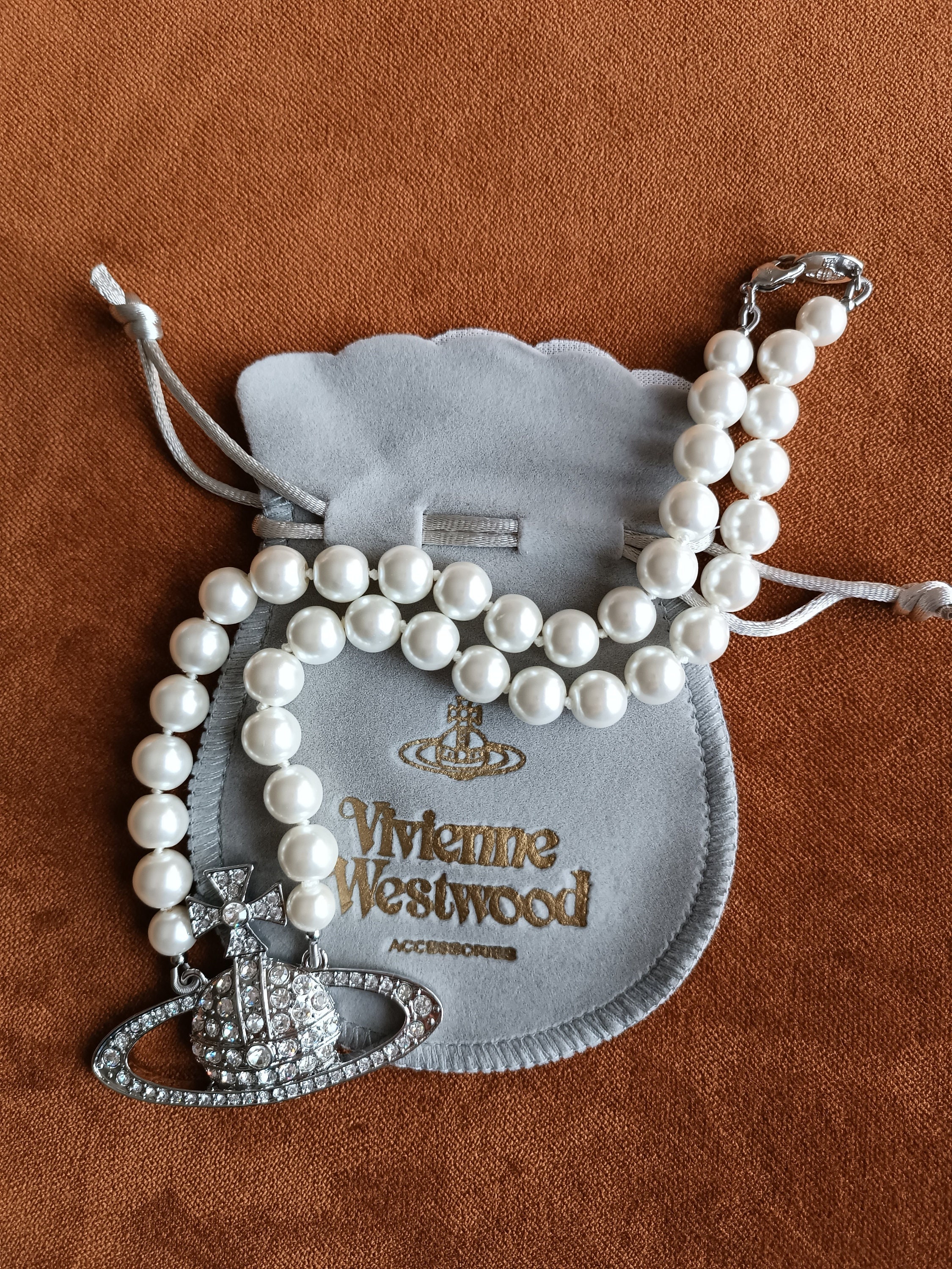 White Pearl Beaded Necklace by Vivienne Westwood on Sale