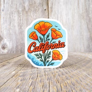 California Poppies Sticker Bouquet State Flower Teal Travel Souvenir