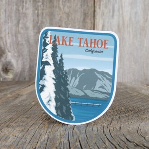 Lake Tahoe Sticker California Blue Winter Mountains Shield Shape Camping Souvenir Travel Sticker