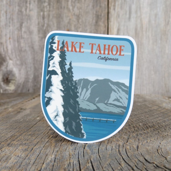 Lake Tahoe Sticker California Blue Winter Mountains Shield Shape Camping Souvenir Travel Sticker