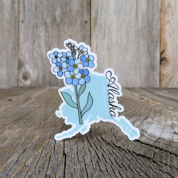 Alaska State Shaped Sticker Forget Me Not State Flower Waterproof Souvenir Home Pride Travel Water Bottle Laptop