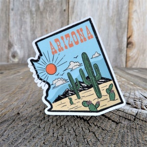 Arizona State Shaped Sticker Retro Decal Cactus Full Color Waterproof Travel Souvenir Car Water Bottle Laptop