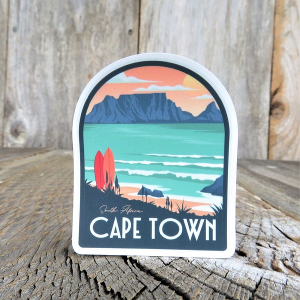 Table Mountain Cape Town Sticker South Africa Coast Retro Color Travel Souvenir Water Bottle Laptop