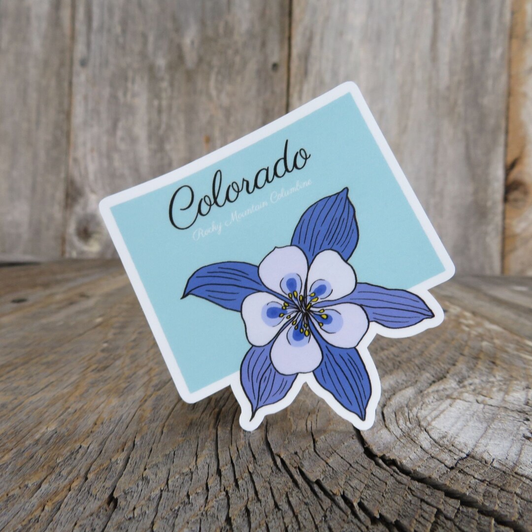 Colorado State Shaped Sticker Rocky Mountain Columbine State Flower ...
