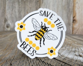 Save The Bees Sticker Honey Bee Black and Yellow Waterproof Gardener Bugs Water Bottle Laptop