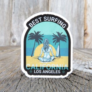 Best Surfing Los Angeles Sticker California Summer Lovers Surfers Palm Trees Waterproof Travel Souvenir Water Bottle Laptop