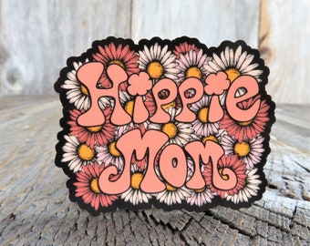 Hippie Mom Sticker Flower Power Daisies Retro Waterproof Water Bottle Laptop