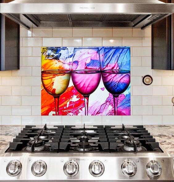 Toughened Glass Kitchen Splashback Colourful Wine Glasses Etsy UK