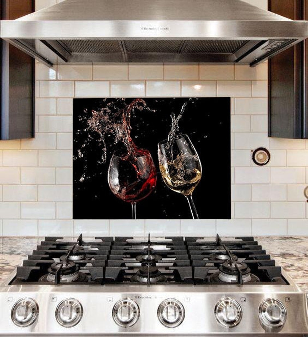 Toughened Glass Kitchen Splashback Splashing Wine Glasses Etsy