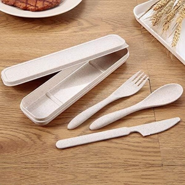 Reusable Biodegradable Cutlery Set - Eco Friendly - Made from Recycled Wheat Straw - Travel Cutlery - Lunch and Camping