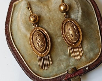 Beautiful Antique 14k Gold Etruscan Revival Fringe Earrings