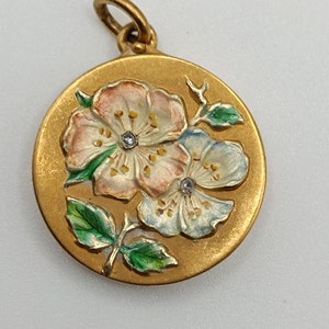A beautiful 14ct Gold Pastel Enamel Locket with Wild Roses
