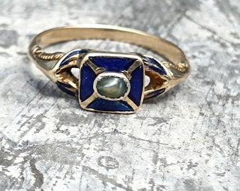 Antique Victorian 14k Gold & Blue Enamel Ring