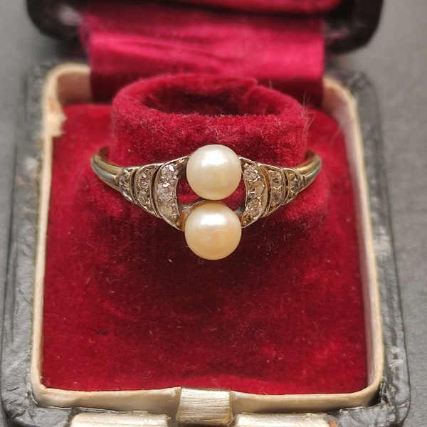 Reserved! Please do not buy!Antique 14ct Goldring with Pearls and diamonds