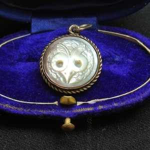 Antique silver MOP owl talisman pendant