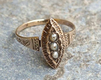 Antique Navette Pearl Ring