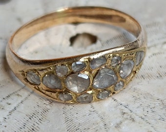 An Antique 14ct Gold Rosecut Diamond Pave Ring