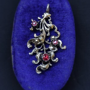 An Antique Georgian Floral Silver Vermeil Giardinetti Pendant with Pink Paste stones