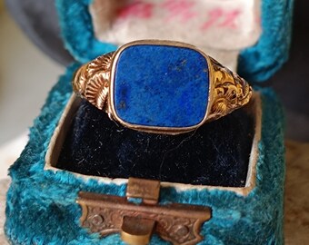 Reduced price! Georgian Poison Lapislazuli 14k Gold Ring inscribed with signs of Wear