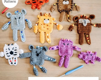 Animal Fidget Toy Crochet Pattern, Lion, Tiger, Koala beaded marble maze. Fun way to calm ADHD, autism, anxiety, stress, busy hands clicker