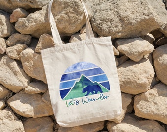100% Cotton Canvas Durable Tote Bag | Let's Wander | Explore Exploring Outdoors Hiking Bear Bears Mountains Outside Wanderlust