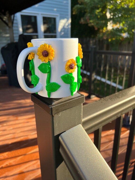 Customizable 3D Polymer Clay Sunflower Glass Cup With Bamboo 