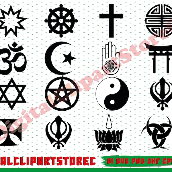 Religiöse Symbole Bündel, Ying Yang Svg, Christentum Symbol, Muslim Symbol, Bahai Symbol, Buddhismus Symbol, Jainismus Symbol, Judentum, Islam