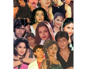 Bollywood Vintage Poster | 90s Bollywood Actors Collage | Retro Indian Movie Poster | Desi Wall Art | Vintage Bollywood Decor | Cute Gifts