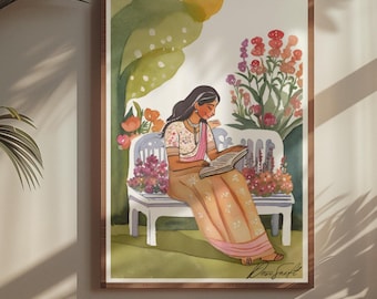 Desi Girl Reading Book | Desi Art | Indian Art | Woman Reading Book Art | Indian Book Lover | South Asian Print