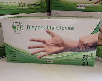 1000 TPE LARGE Disposable Gloves (5 Boxes of 200 Gloves) Latex Vinyl Powder Free Work Food Tattoo Safe PPE Everyday General Use