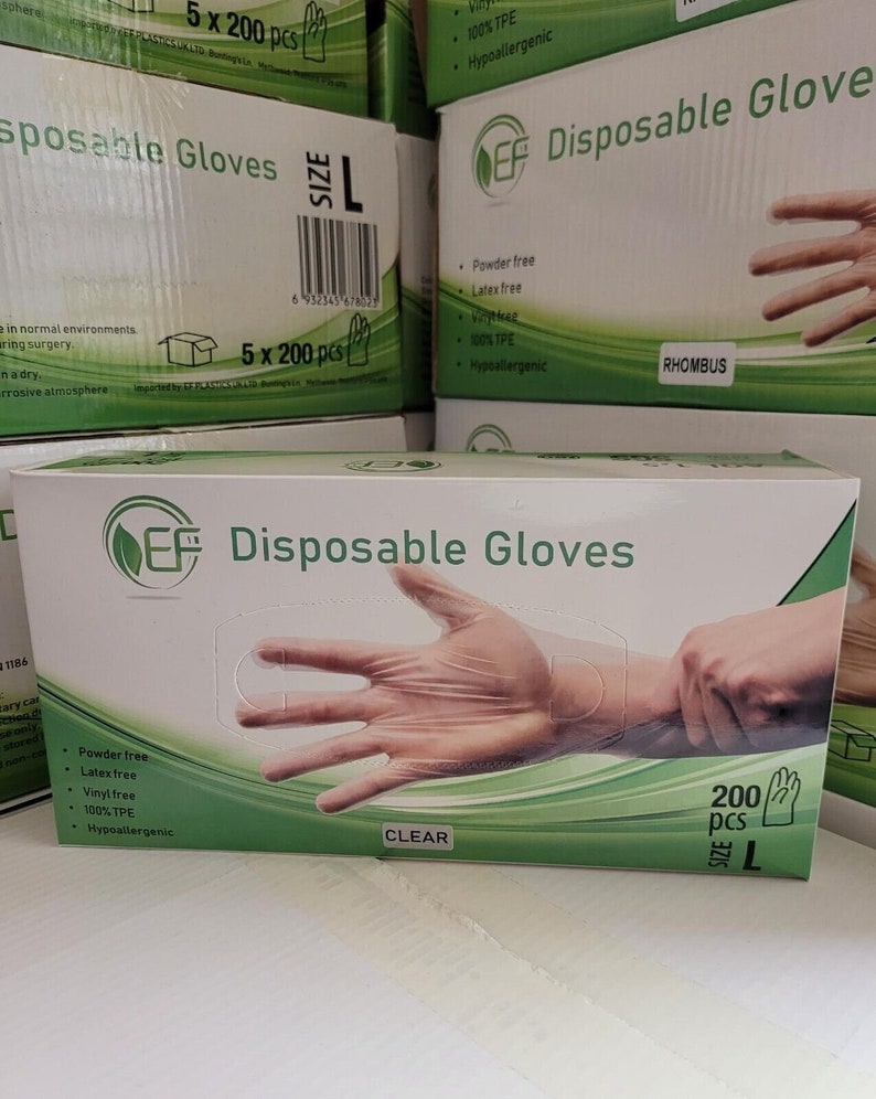 1000 TPE LARGE Disposable Gloves 5 Boxes of 200 Gloves Latex Vinyl ...