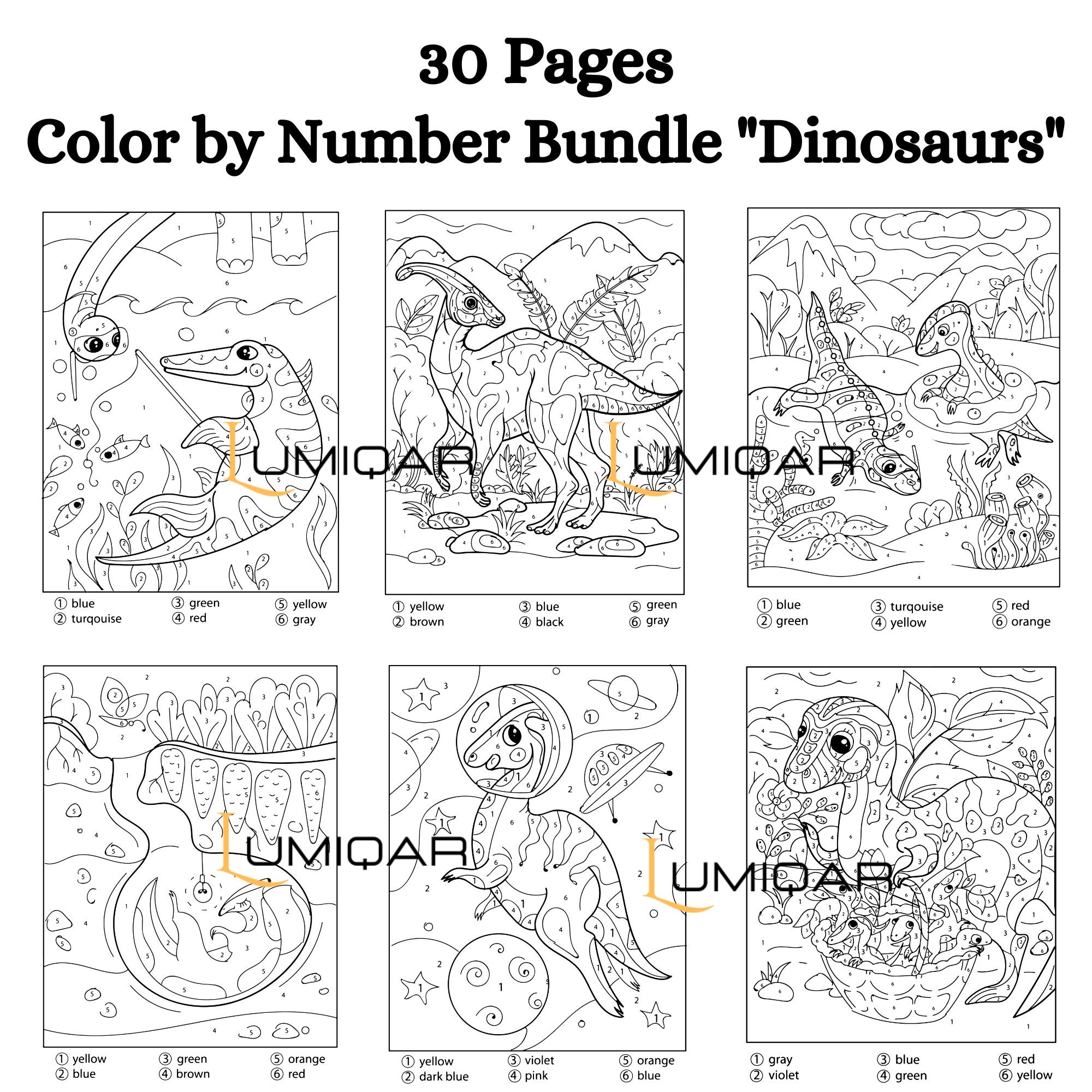 Color by Number Bundle, Paint Dinosaurs for Adults, Kit for Relaxation ...