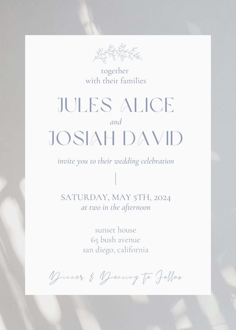Blue and White Wedding Invitation Template Download - Etsy