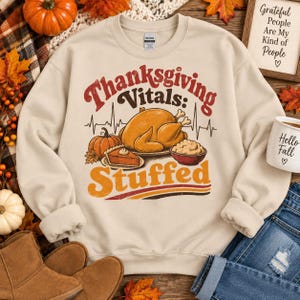 Sudadera de enfermera para el Día de Acción de Gracias, con relleno de signos vitales, camiseta divertida de enfermera