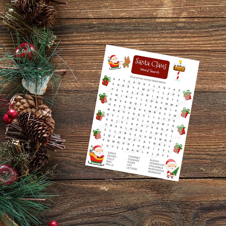 Santa Claus Word Search Find Fun Printable Game Winter - Etsy