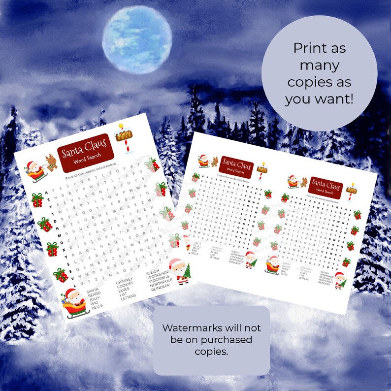 Santa Claus Word Search Find Fun Printable Game Winter Etsy