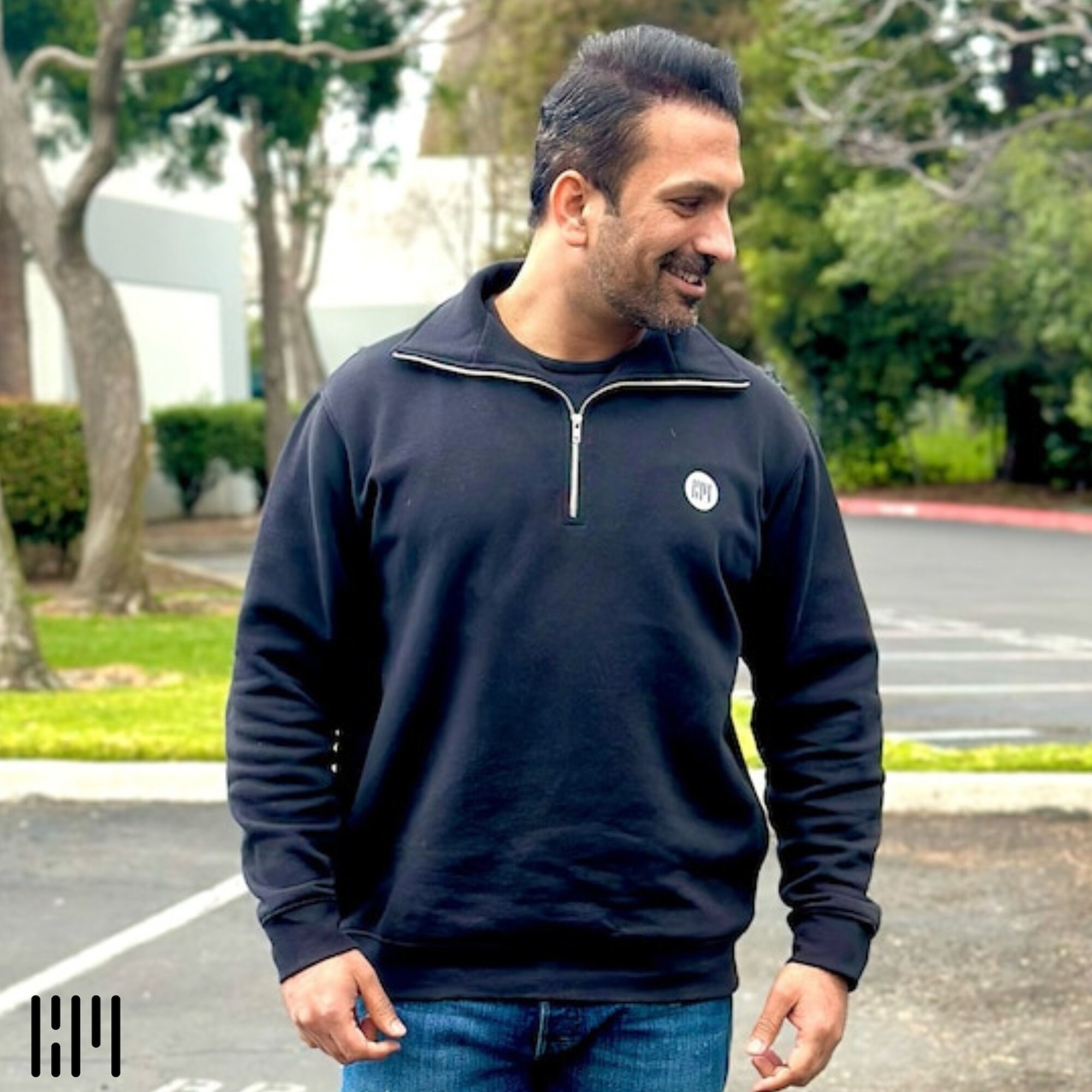 Men's Black Half Zipup Sweater With Embroidered Logo Premium Quality