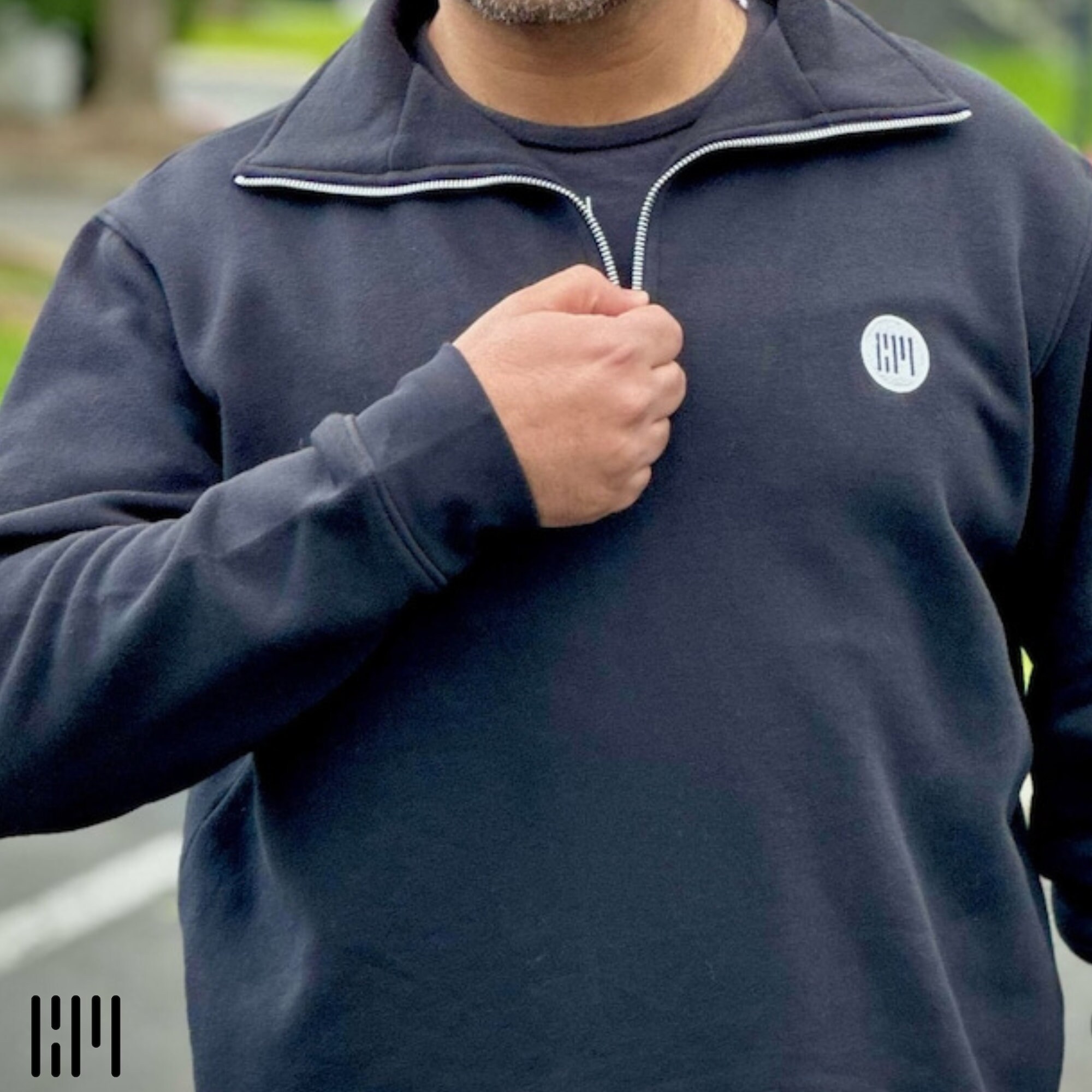 Men's Black Half Zipup Sweater With Embroidered Logo Premium Quality