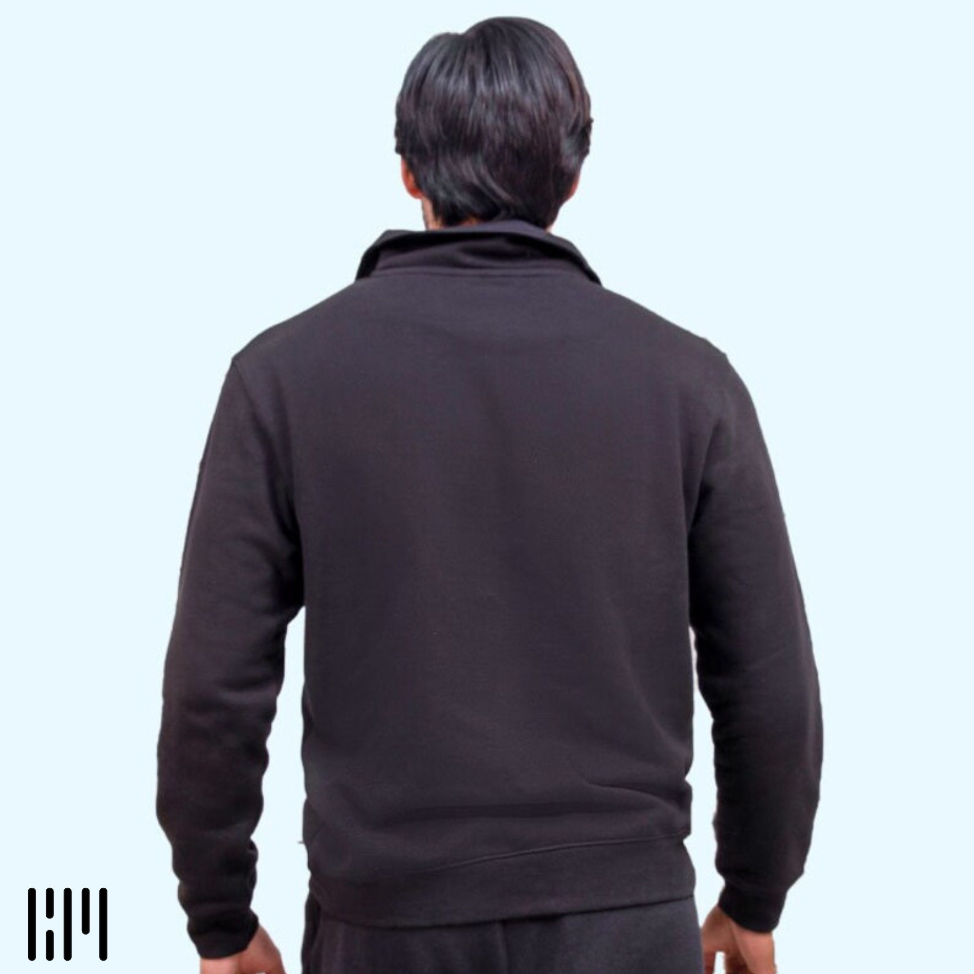 Men's Black Half Zipup Sweater With Embroidered Logo Premium Quality