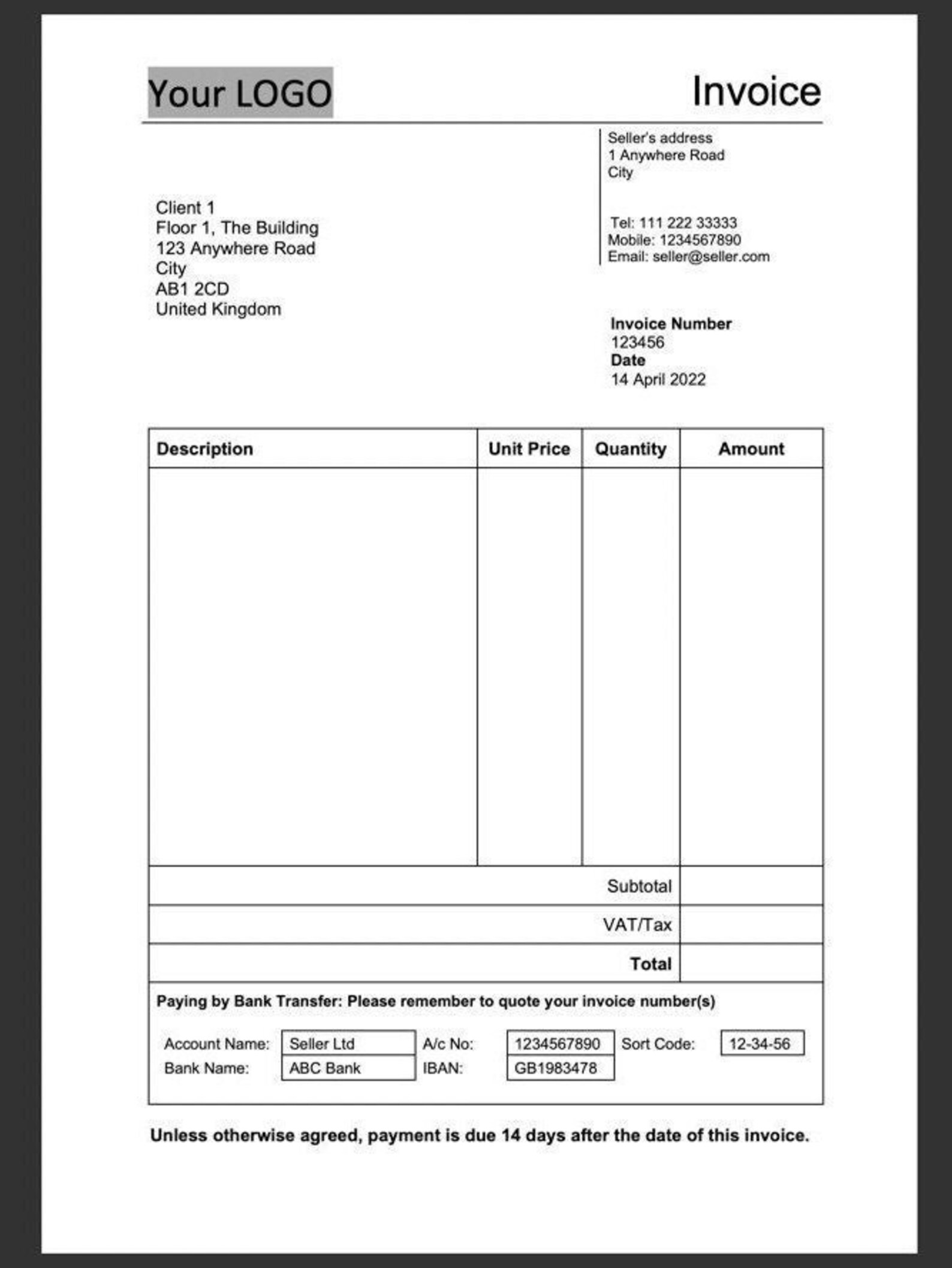 Invoice Editable Template, Business Invoice, Printable, Fully Editable ...