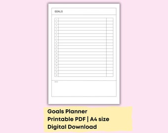 Goals Planner | Printable PDF | A4 size | Digital Download