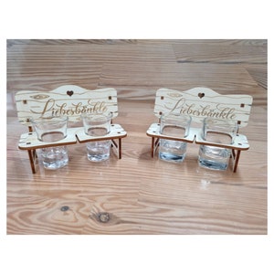 Schnapps bench with engraving "Love benches" and without saying, SVG, DXF for laser and CNC - designed for 4 mm plate material.