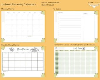 Undated Planner Bundle: Daily, Weekly, Monthly, Study (PDF)