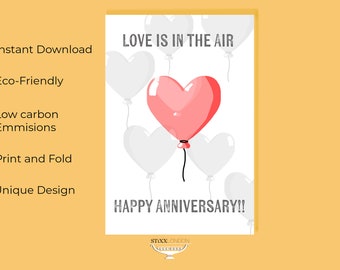 Heart Balloons Anniversary Card: LGBTQ+ Love (Instant PDF)
