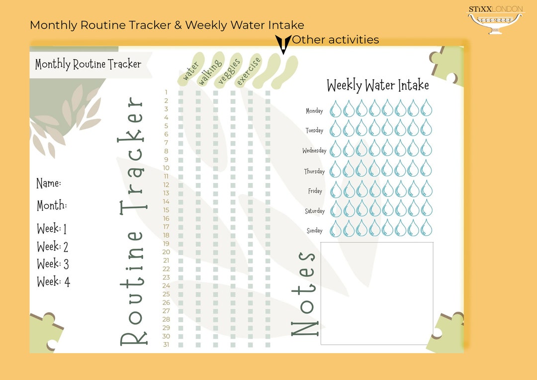 Undated Monthly Calendar | Routine Tracker | Instant Digital Download ...