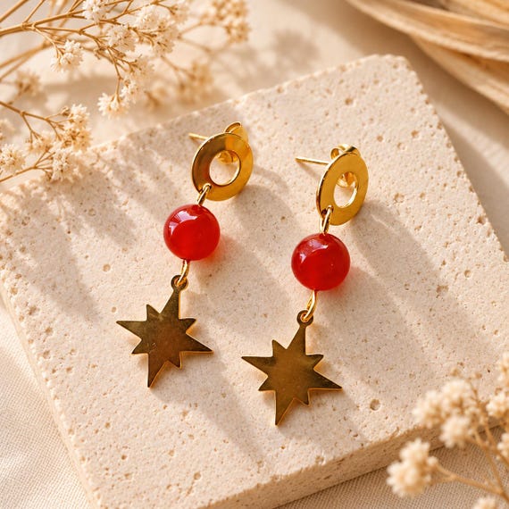 Stainless Steel Crystal Star Earrings, Celestial Dangle Earrings, Non Tarnish Starburst Drop Jewelry, Aesthetic Star Witchy Gift for Her