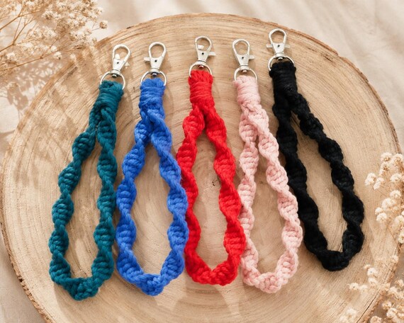 Macrame Wristlet Keychain | Cotton Key Holder Bracelet | Handmade Wrist Strap Keychain | Colorful Gift for Her